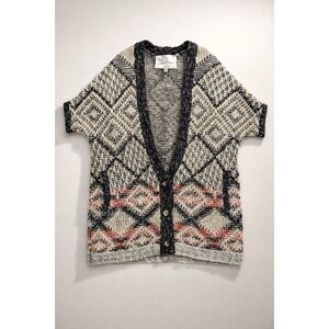 Carol Anderson Geometric Knit Short Sleeve Cardigan Sweater XL